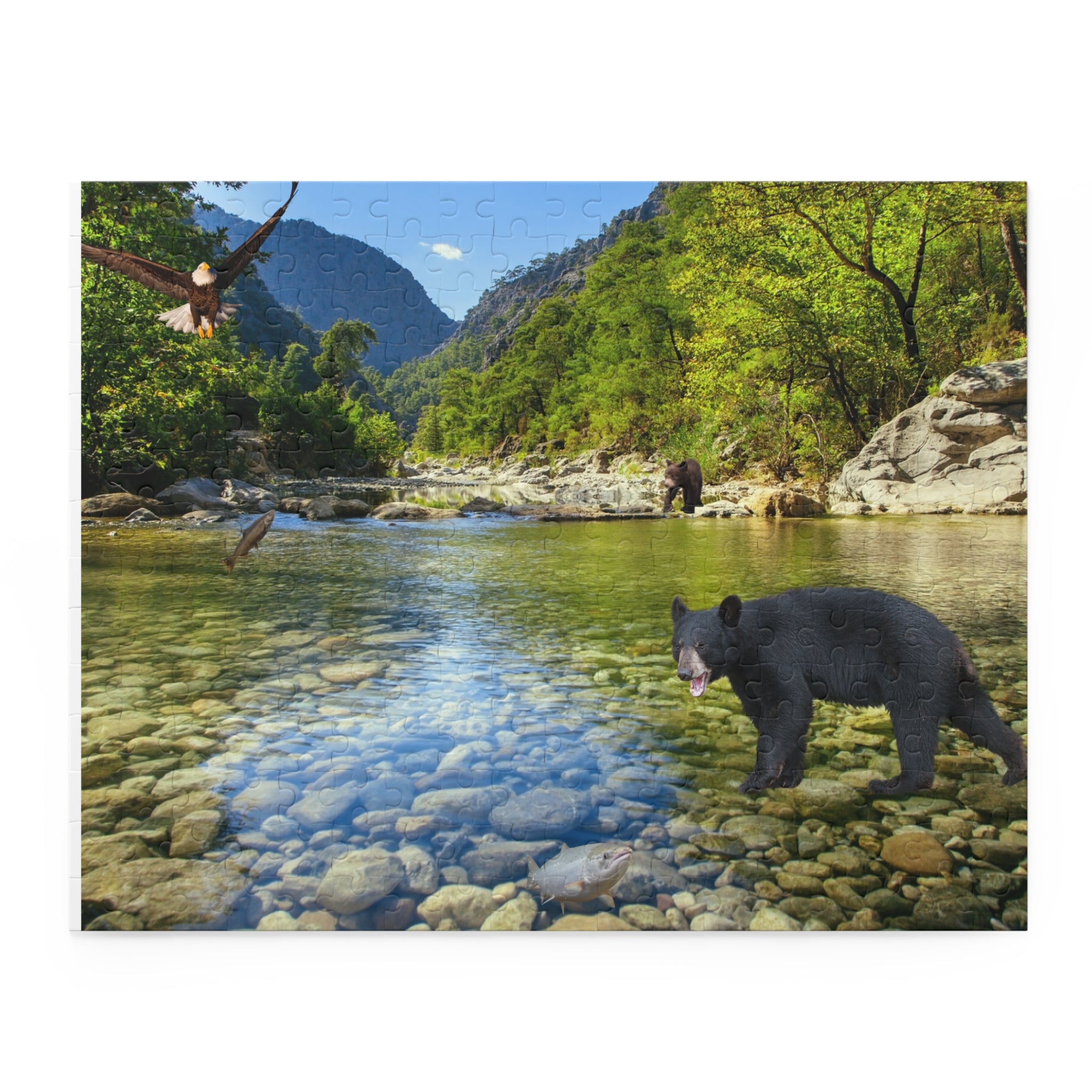 Scenic River Wildlife Puzzle – Black Bear & Eagles 120/252-Piece Jigsaw