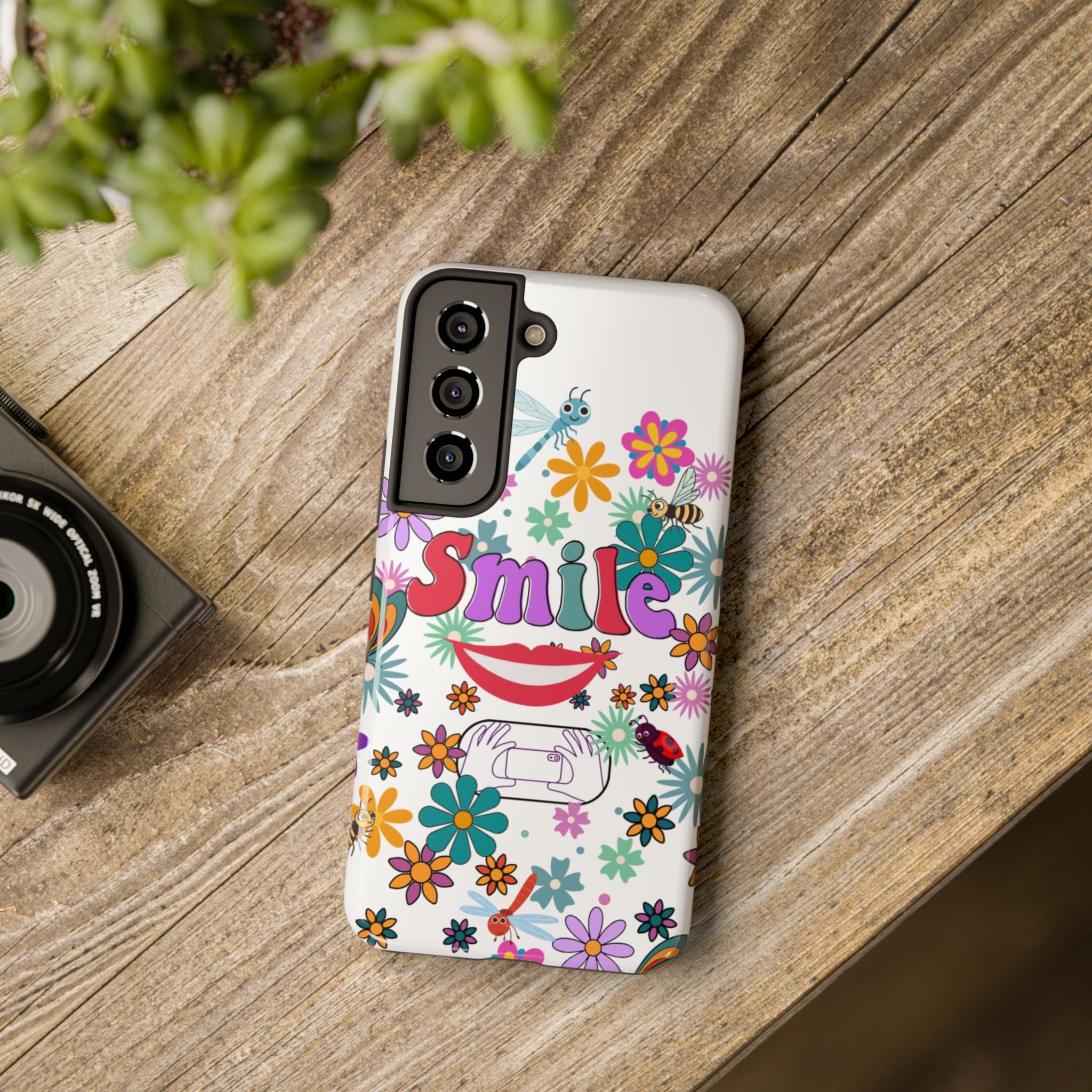 Smile Floral Phone Case — Colorful Retro Flower Power Protective Case