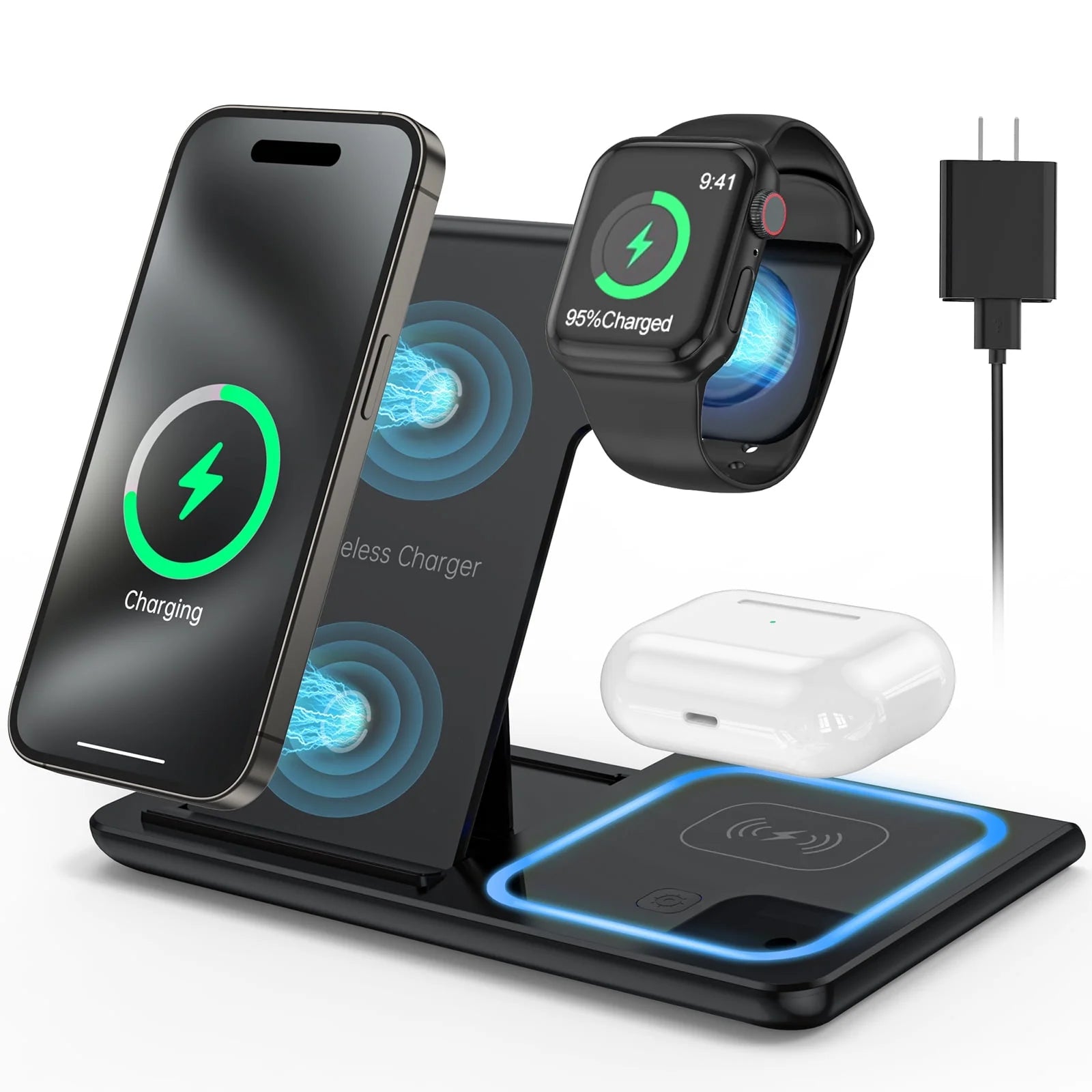 3 in 1 Wireless Charging Stand for IWatch Series SE, Airpods Pro & I phone