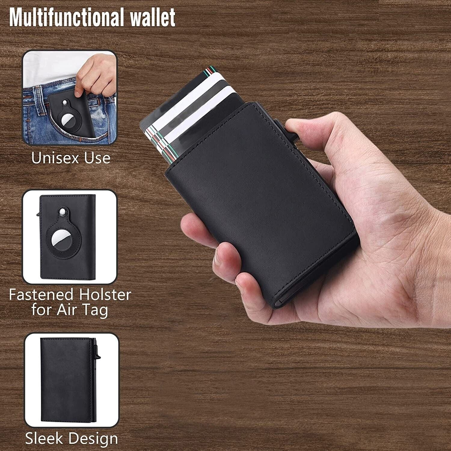 Airtag Wallet Case Genuine Leather Credit Card Holder Magnetic