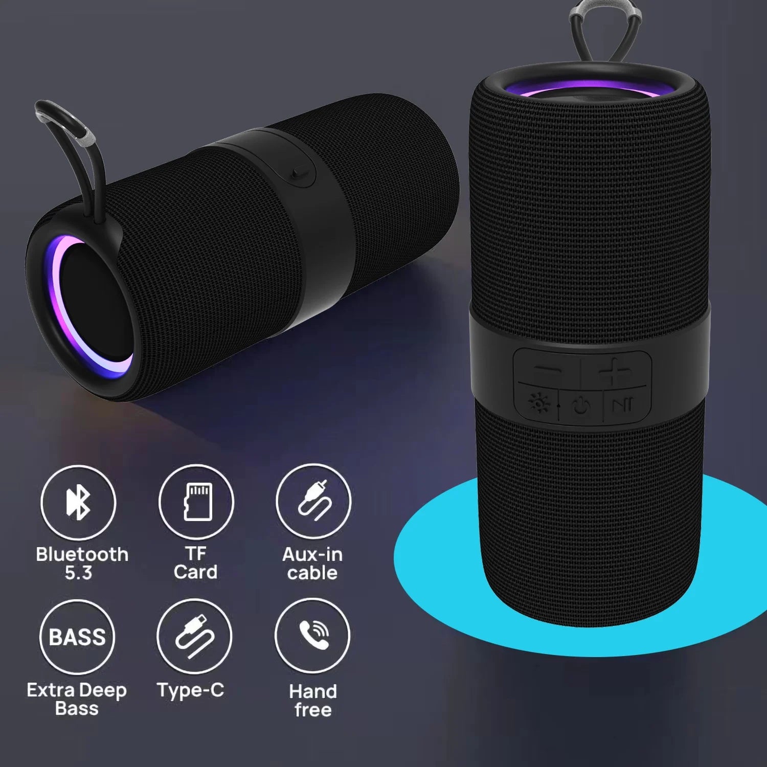 Waterproof Bluetooth 5.0 Speaker with Mutil-Colorful 7LED Lights Patterns