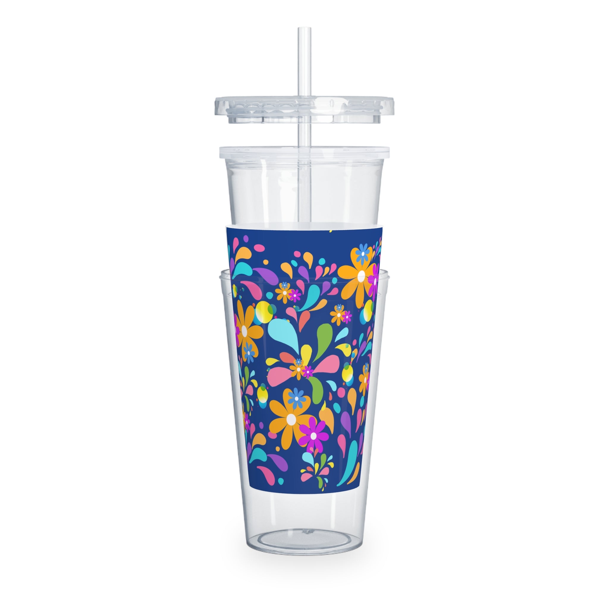 Floral Splash Tumbler with Straw — Retro Flower Design 20oz Tumbler