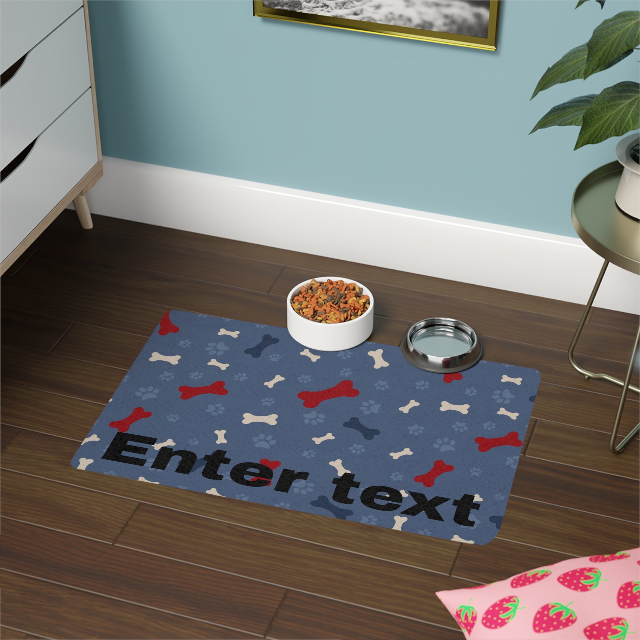 Personalized Pet Feeding Mat (12x18) — Navy Bone Pattern with Custom Text - Pets