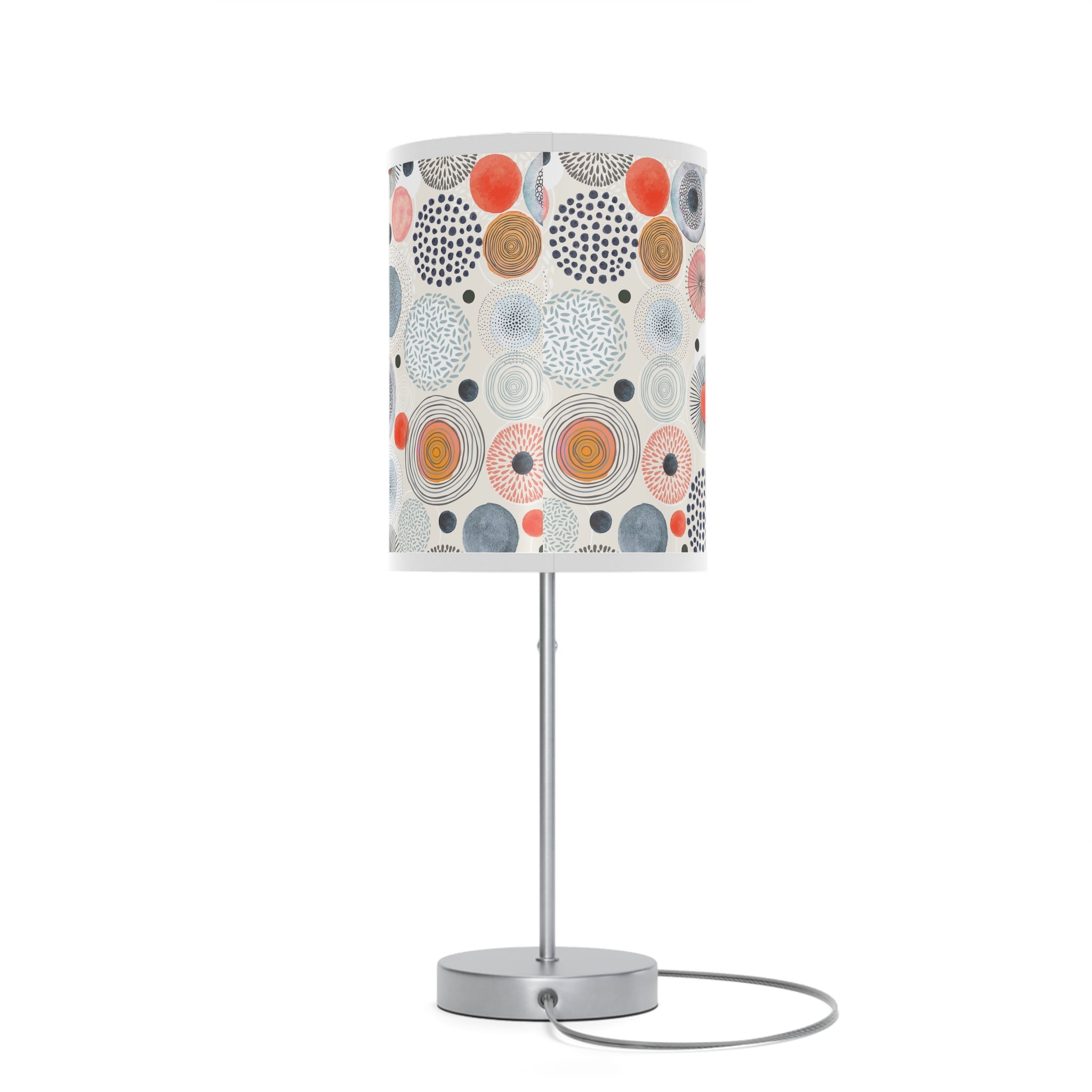 Table Lamp with Modern Abstract Dot Shade — Coral & Gray Decorative Bedside Light (US/CA Plug) - Home Decor