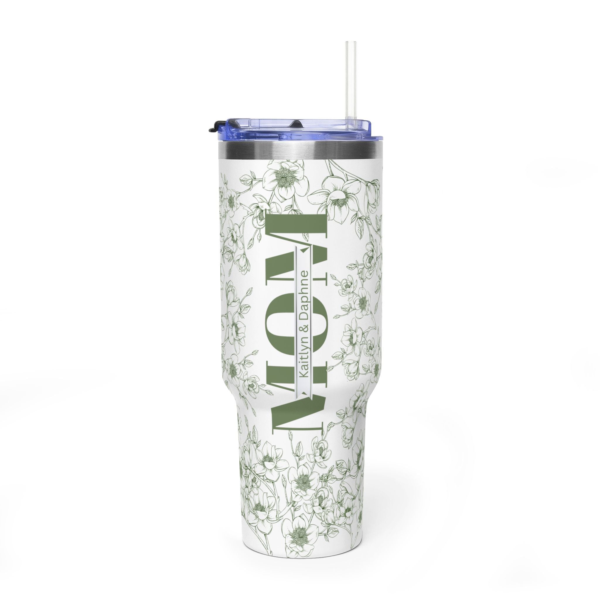 40oz Floral Mom Vacuum Tumbler – Insulated Travel Mug with Handle