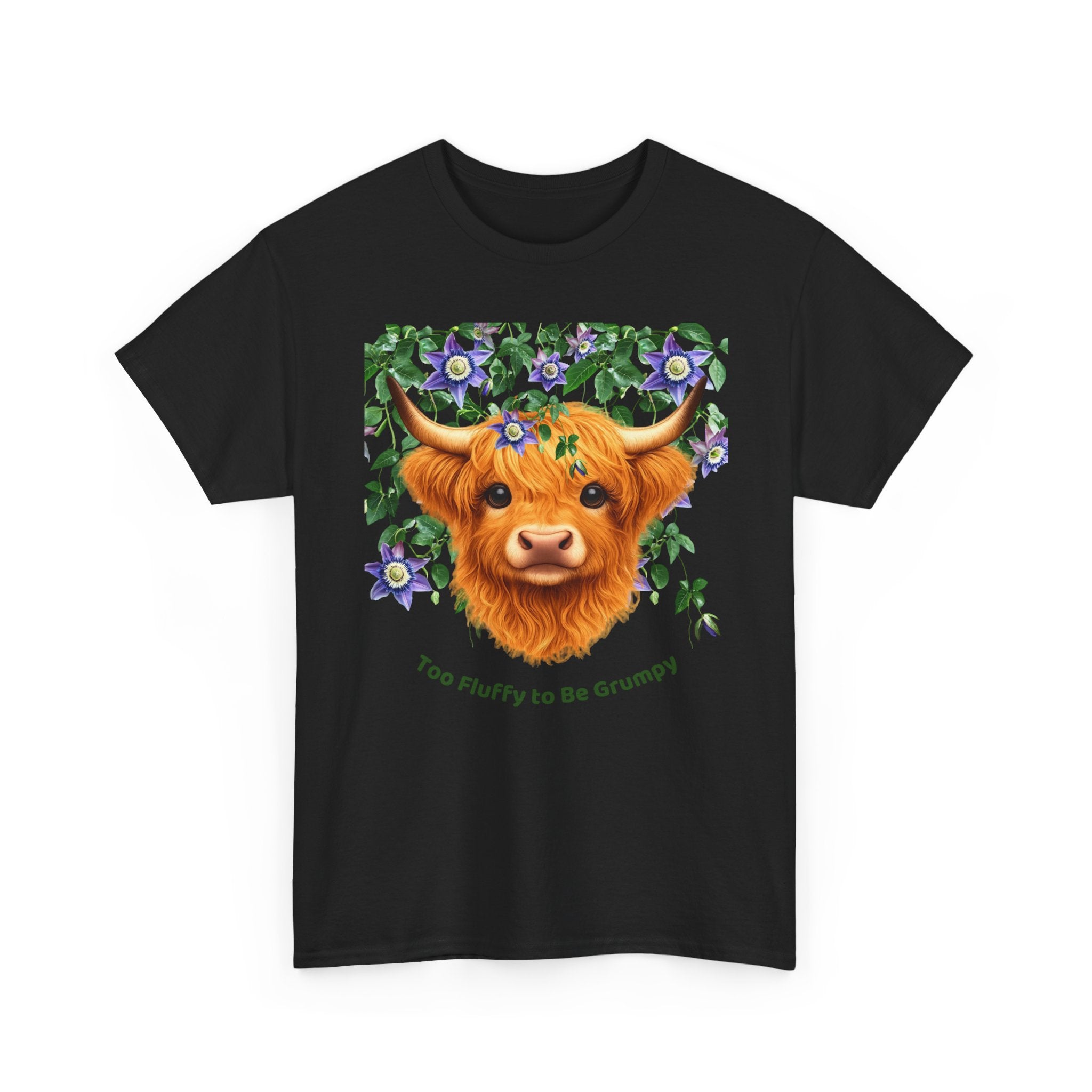 Too Fluffy To Be Grumpy Highland Cow T-Shirt Black