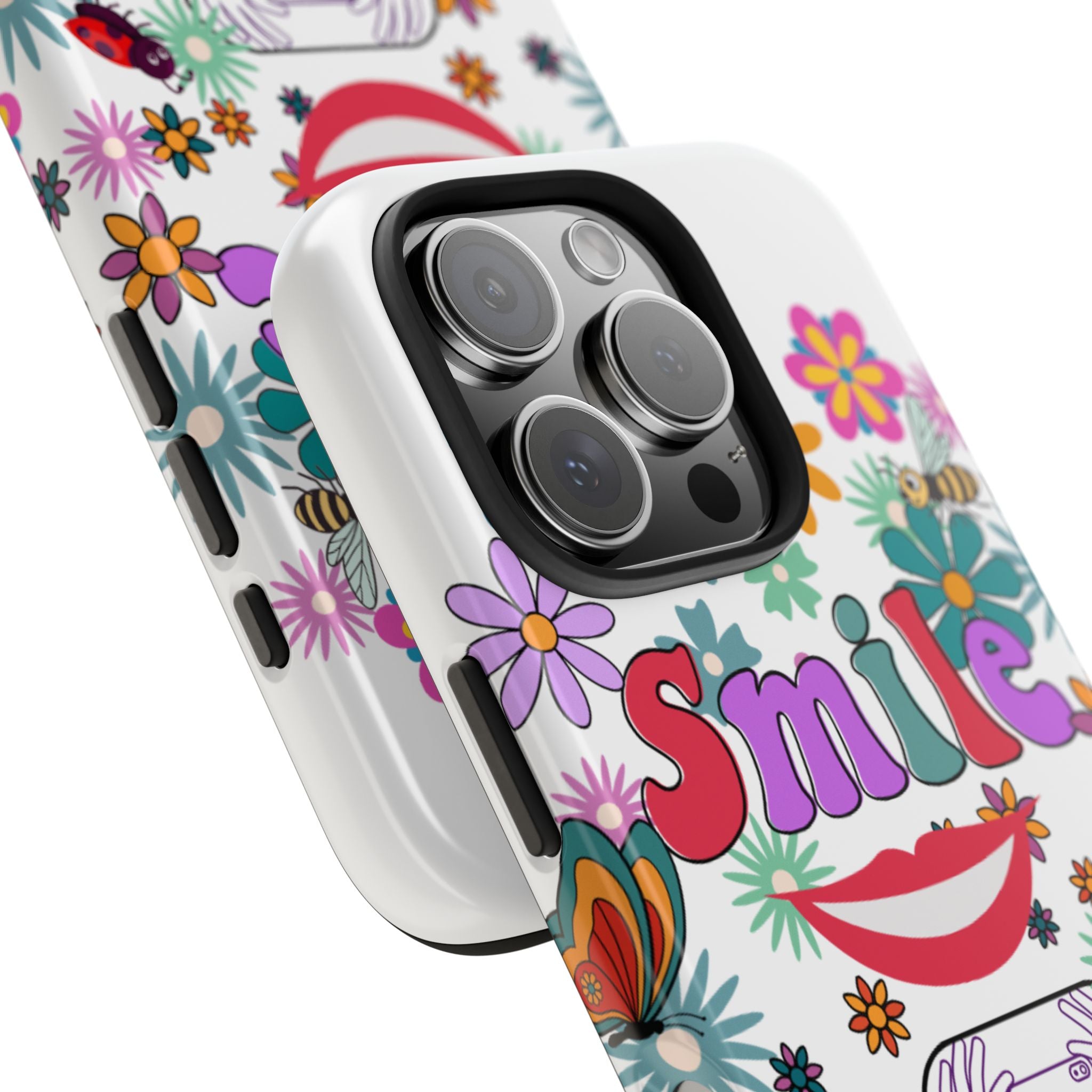 Smile Floral Phone Case — Colorful Retro Flower Power Protective Case