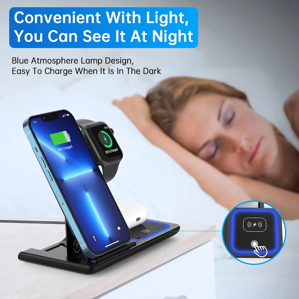 3 in 1 Wireless Charging Stand for IWatch Series SE, Airpods Pro & I phone