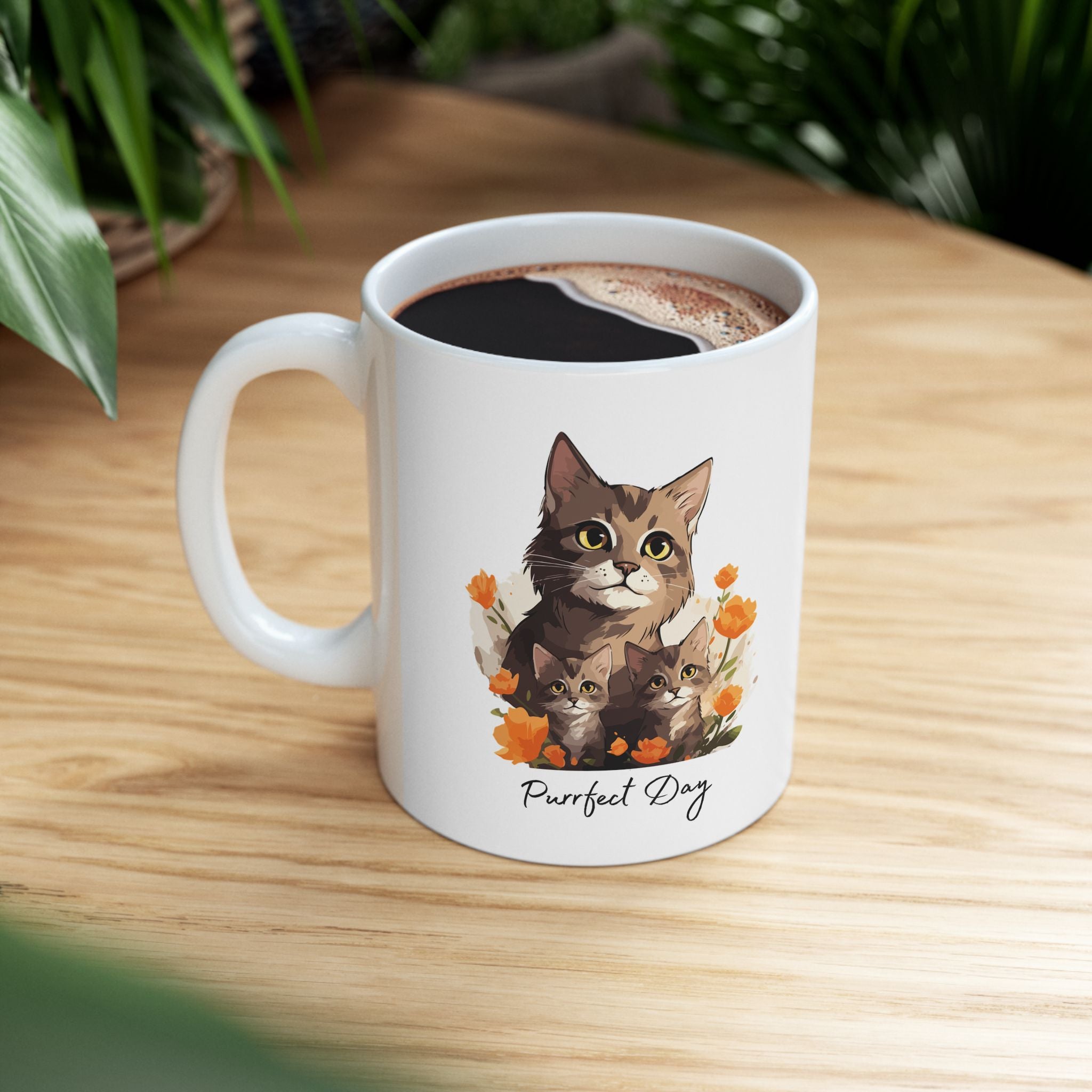 Cat Mom Floral Ceramic Mug (11oz/15oz) - Mug