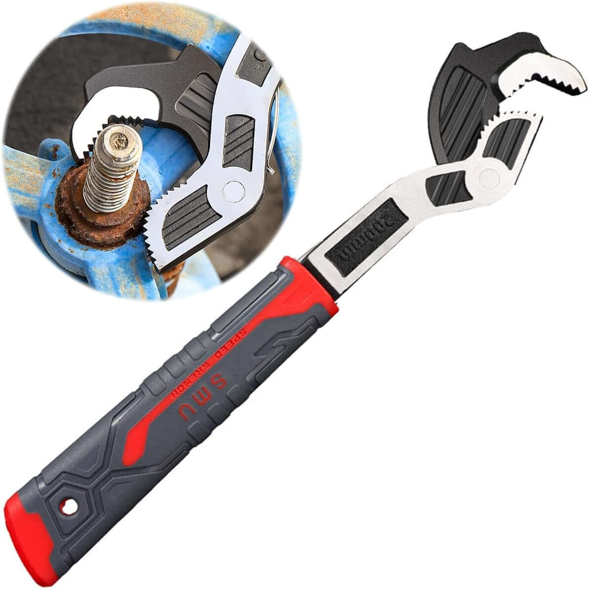 Adjustable Multi-Function Self-Locking Pipe Wrench Tool, Industrial Grade Heavy Duty Universal Soft Grip Plumbing Pipe Wrench, Self-Adjusting Spanner Quick Power Grip Pipe Wrench (8 Inches, 9-25 Mm)