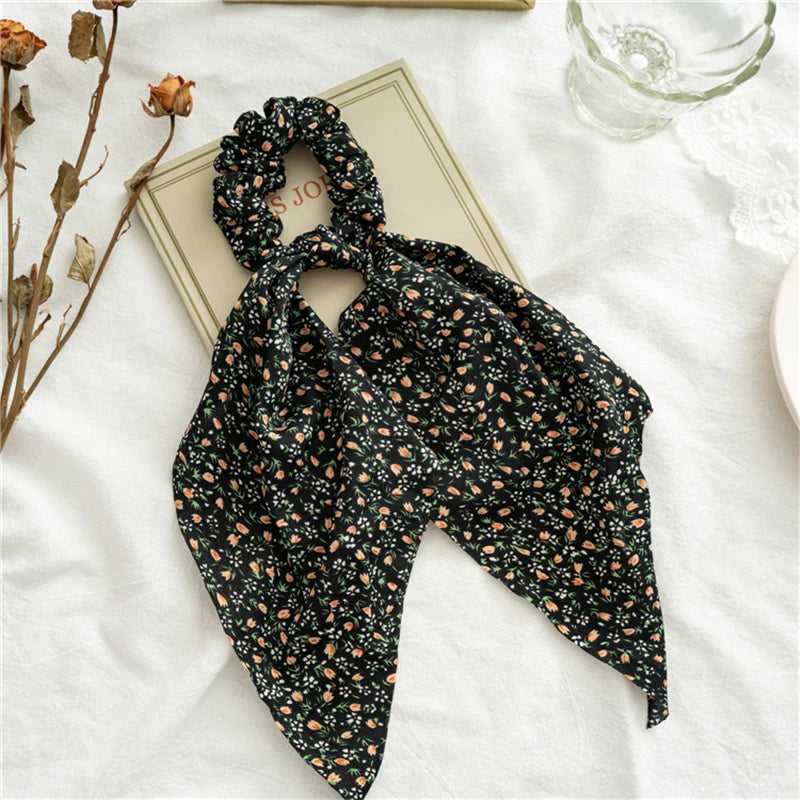 Fashion Print Bow Scrunchies Hair Ribbon