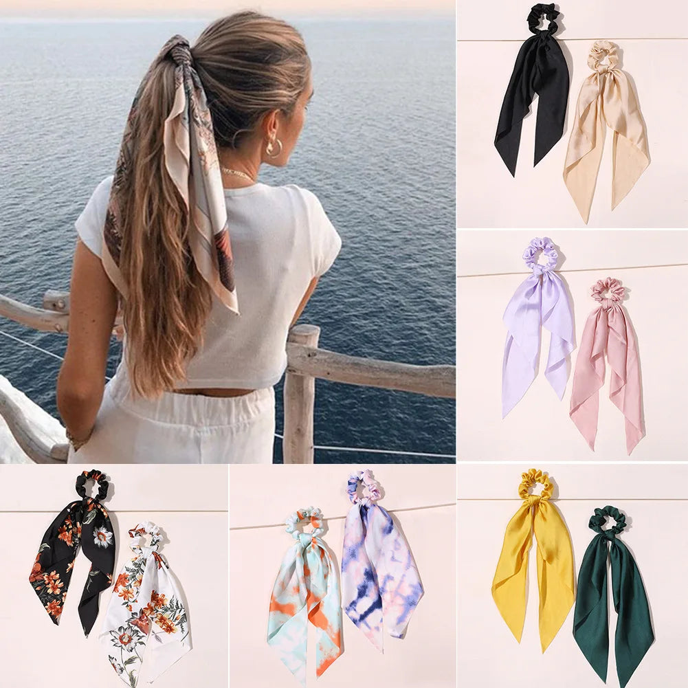 Fashion Print Bow Scrunchies Hair Ribbon