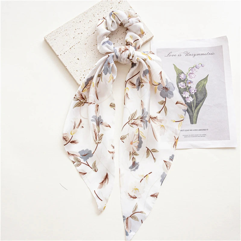 Fashion Print Bow Scrunchies Hair Ribbon