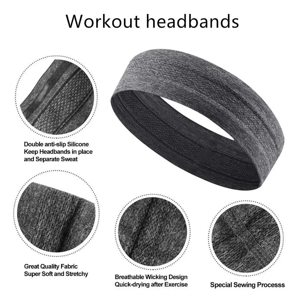 Elastic Workout Sweatband | Unisex Fitness Headband with anti-slip silicone, breathable fabric, and stretchable fit for sports and gym use.