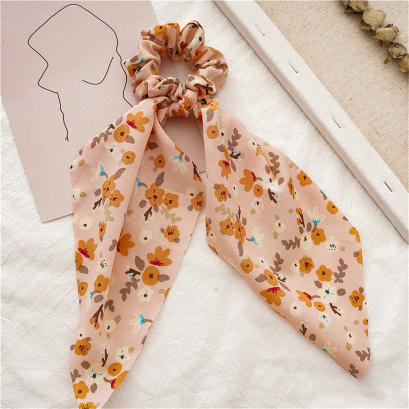 Fashion Print Bow Scrunchies Hair Ribbon