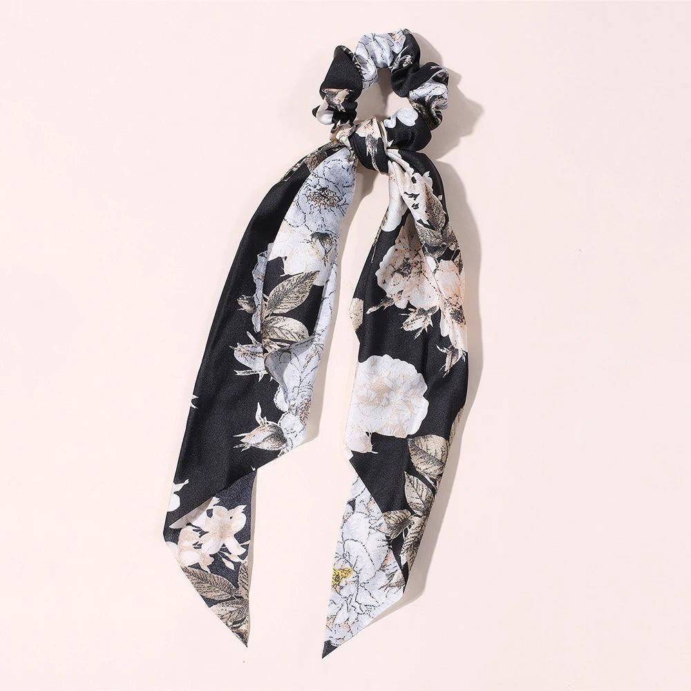 Fashion Print Bow Scrunchies Hair Ribbon