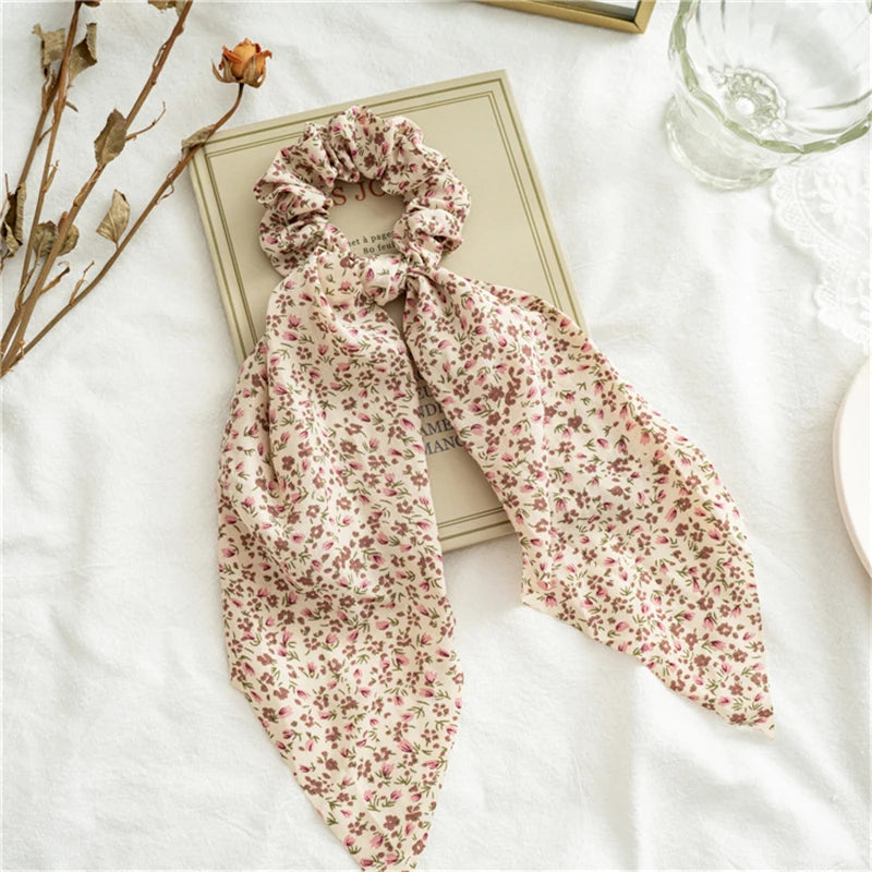 Fashion Print Bow Scrunchies Hair Ribbon