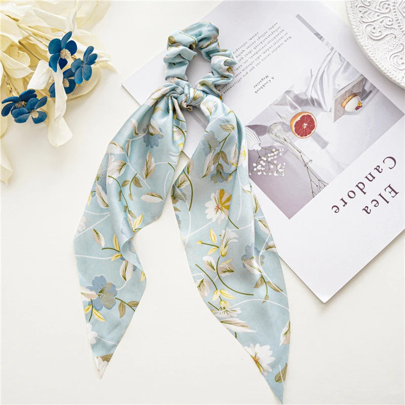 Fashion Print Bow Scrunchies Hair Ribbon