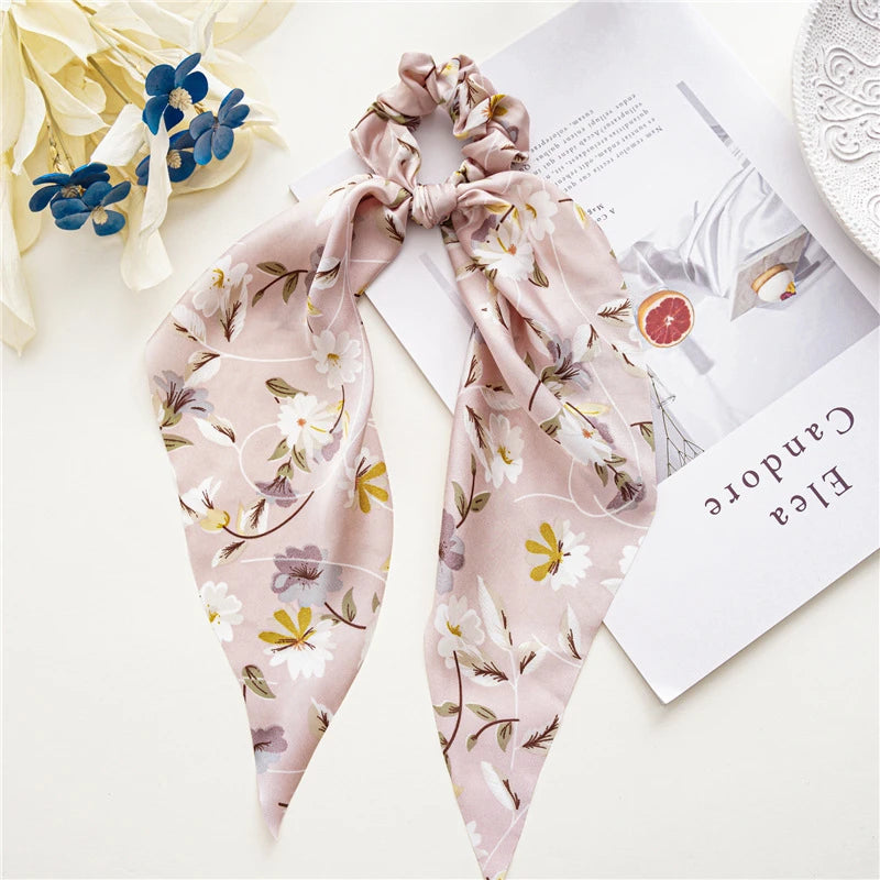 Fashion Print Bow Scrunchies Hair Ribbon