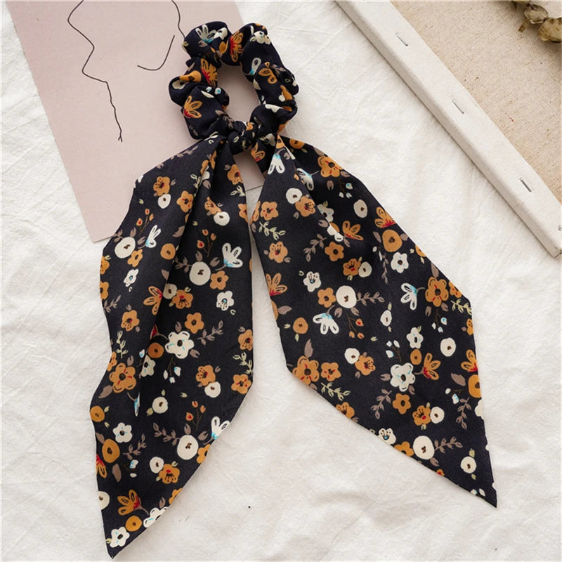 Fashion Print Bow Scrunchies Hair Ribbon