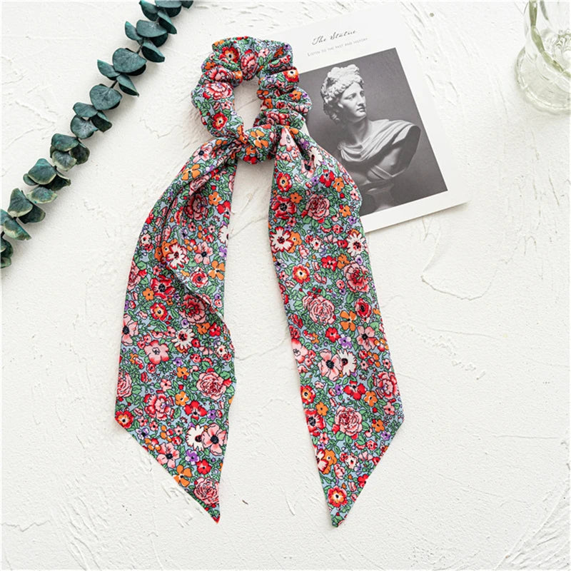 Fashion Print Bow Scrunchies Hair Ribbon