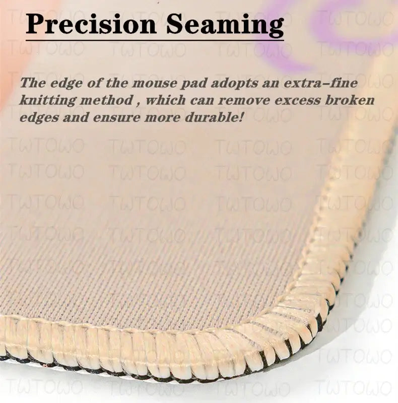 Close-up of Cute Cat Mousepad edge showing precision seaming. Durable stitching enhances longevity and prevents fraying.