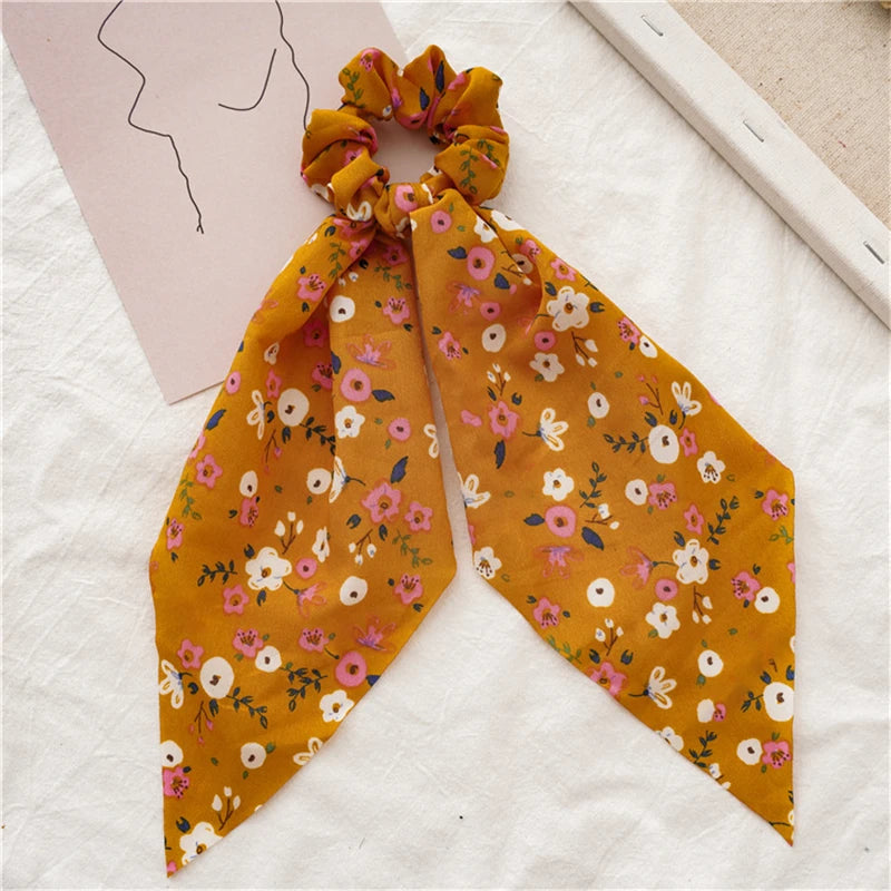 Fashion Print Bow Scrunchies Hair Ribbon