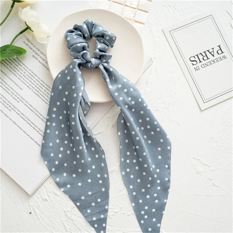 Fashion Print Bow Scrunchies Hair Ribbon