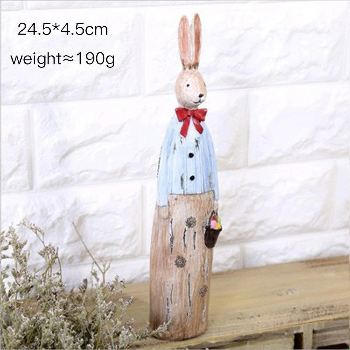 Wood Grain Resin Bunny Couple Statue - Handmade