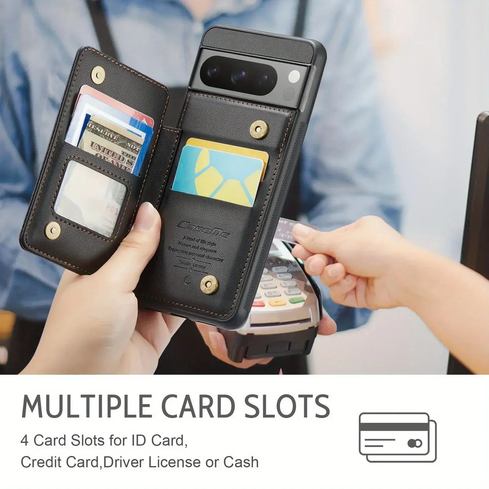 Google Pixel 8/7 pro Case with Card Holder RFID Blocking Leather Wallet with Magnetic Clasp and Kickstand