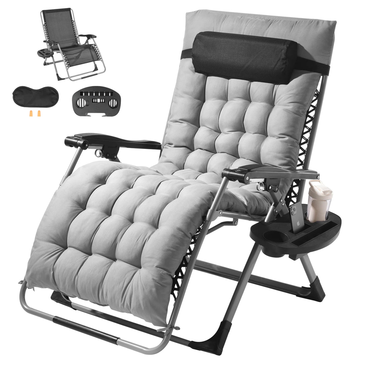 Folding Zero Gravity Reclining Chair with Cushion & Cup Holder