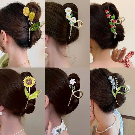 Ponytail Hair Clips - Stylish Accessories with floral designs in various colors, perfect for secure updos and elegant daily wear.