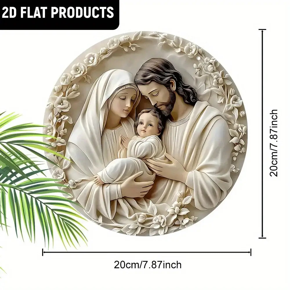 Classic Wooden Nativity Scene Wall Hanging measuring 20cm, detailed with Holy Family and floral border, ideal for holiday wall decor.