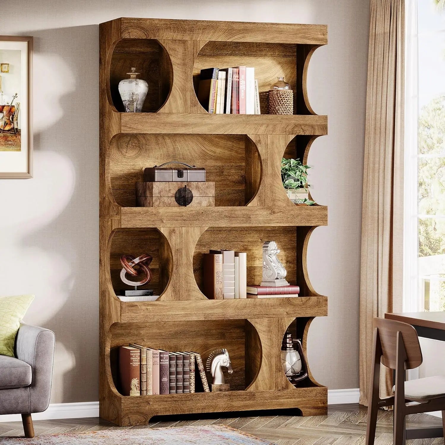 Modern Asymmetrical Bookshelf – Freestanding Display Shelf, 71" Tall