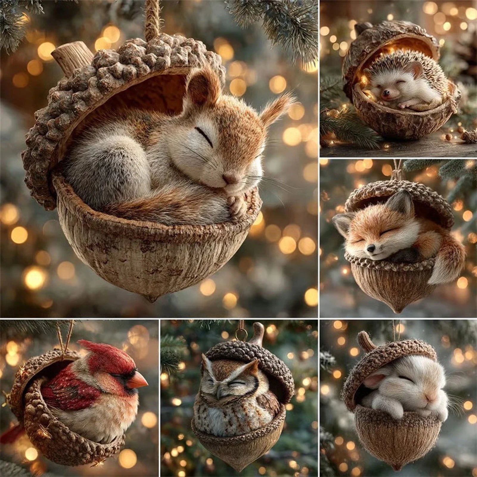 2D Acrylic Animal Christmas Ornaments — Flat Printed Holiday Tree Pendants