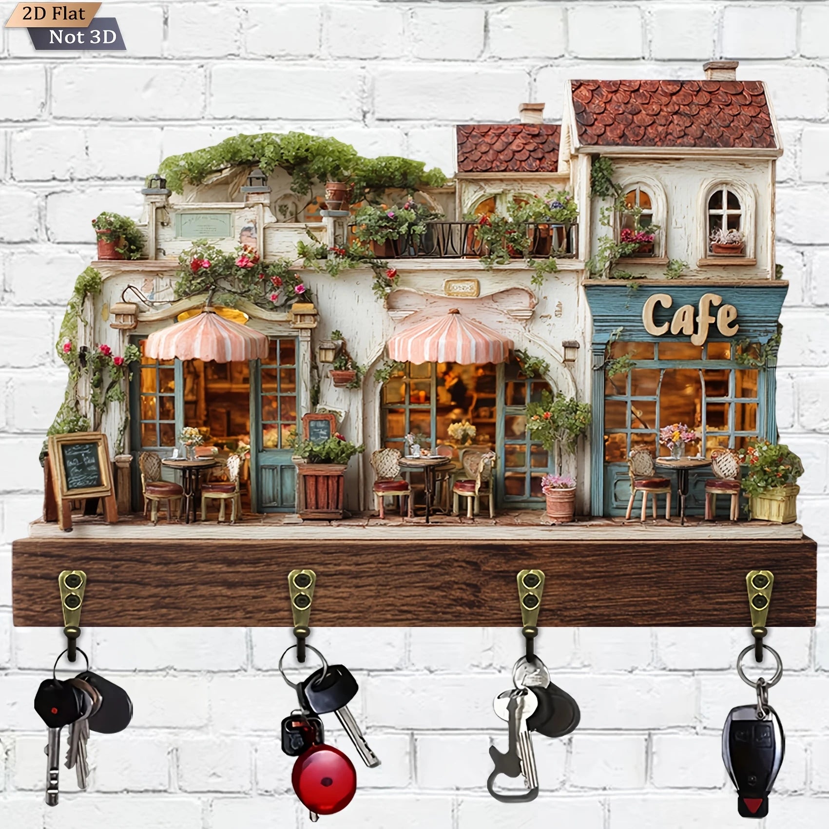 2D European-Style Coffee House Wooden Key Holder Retro