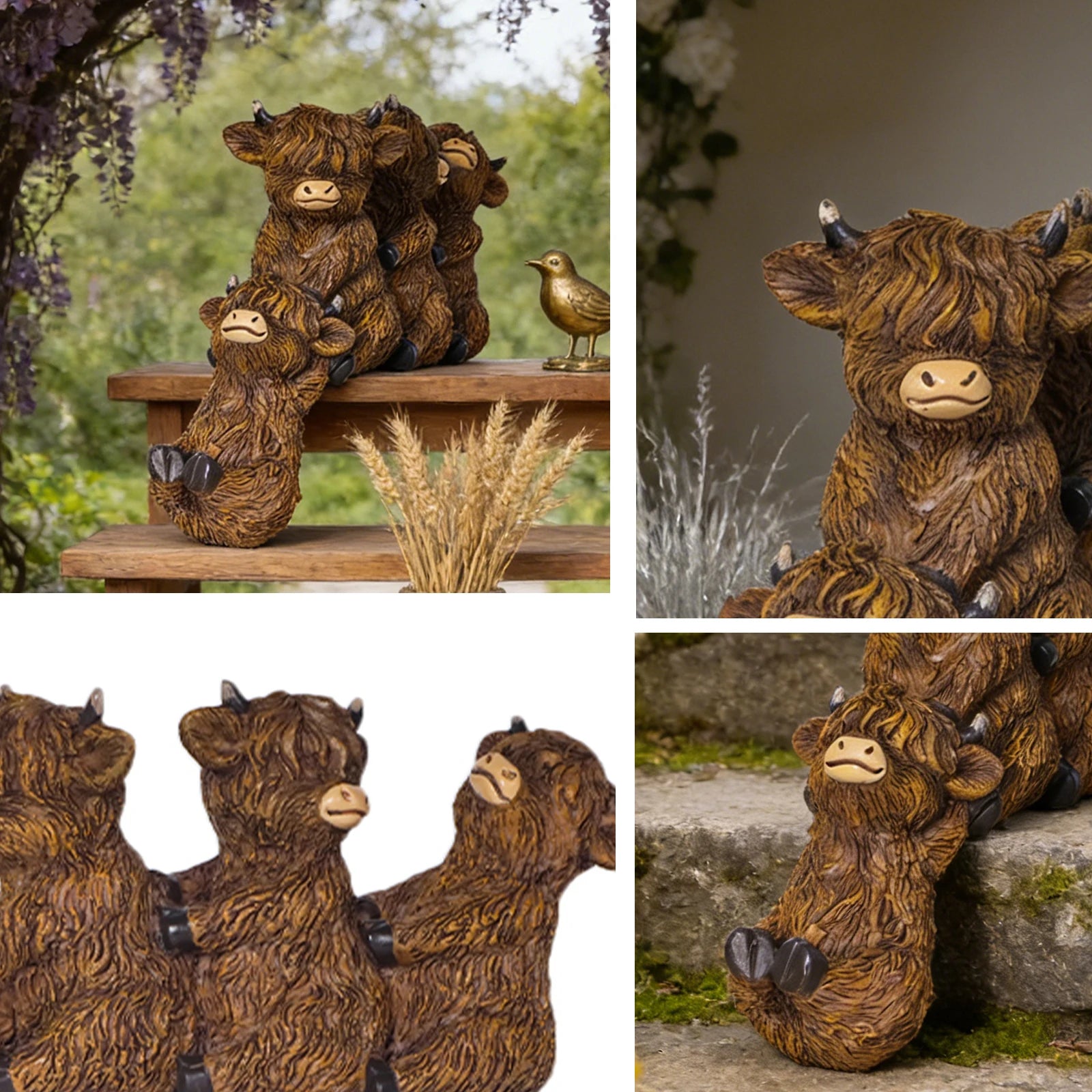 Highland Cow Sculpture Adorable Resin Animal