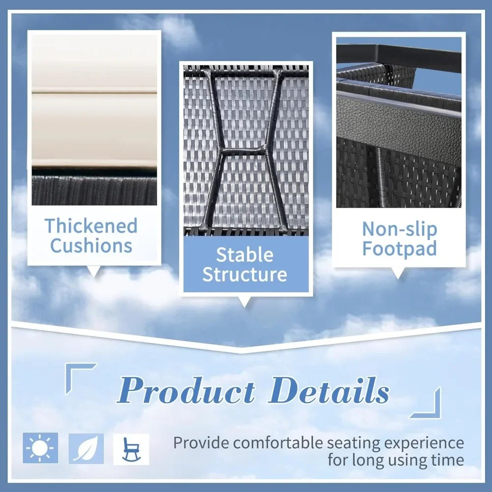 Patio Chairs 3 Piece Wicker Rocking Chair Outdoor Bistro Set -