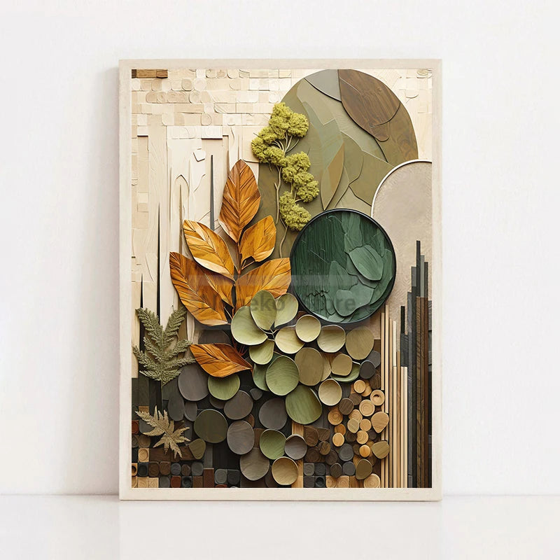 Boho Wood Shapes Botanical Poster Earth Tones Prints Canvas Painting Wall Art Pictures Home Room Organic Textures Modern Decor