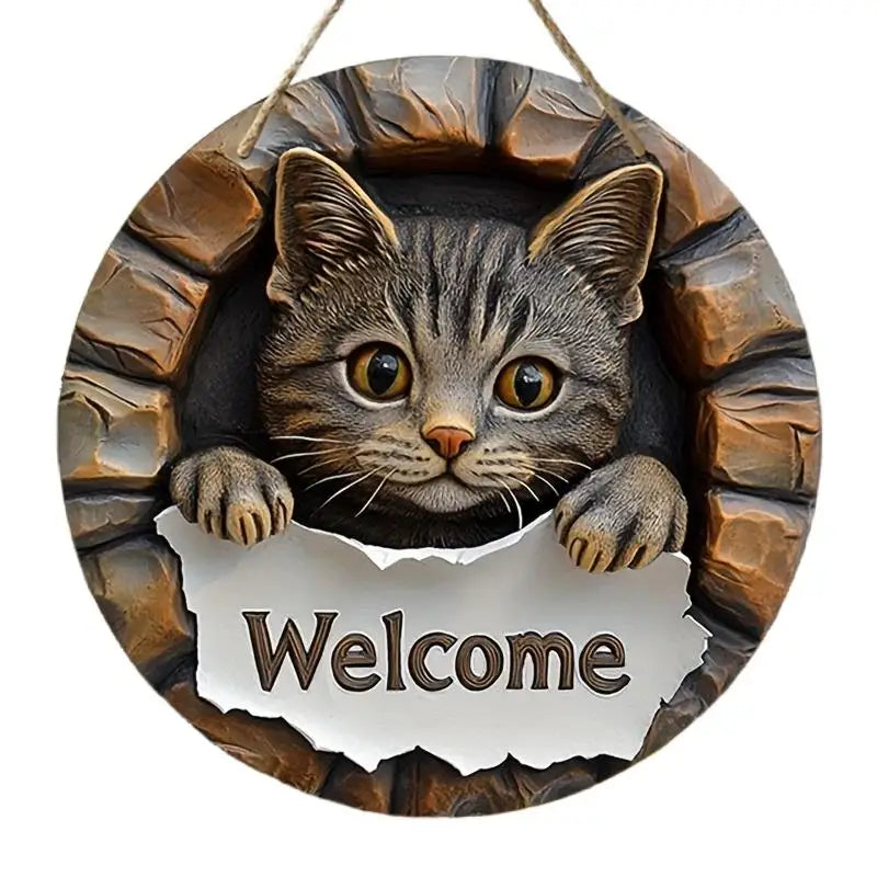 Wood Cat Hanging Decorations 2D Retro Circular