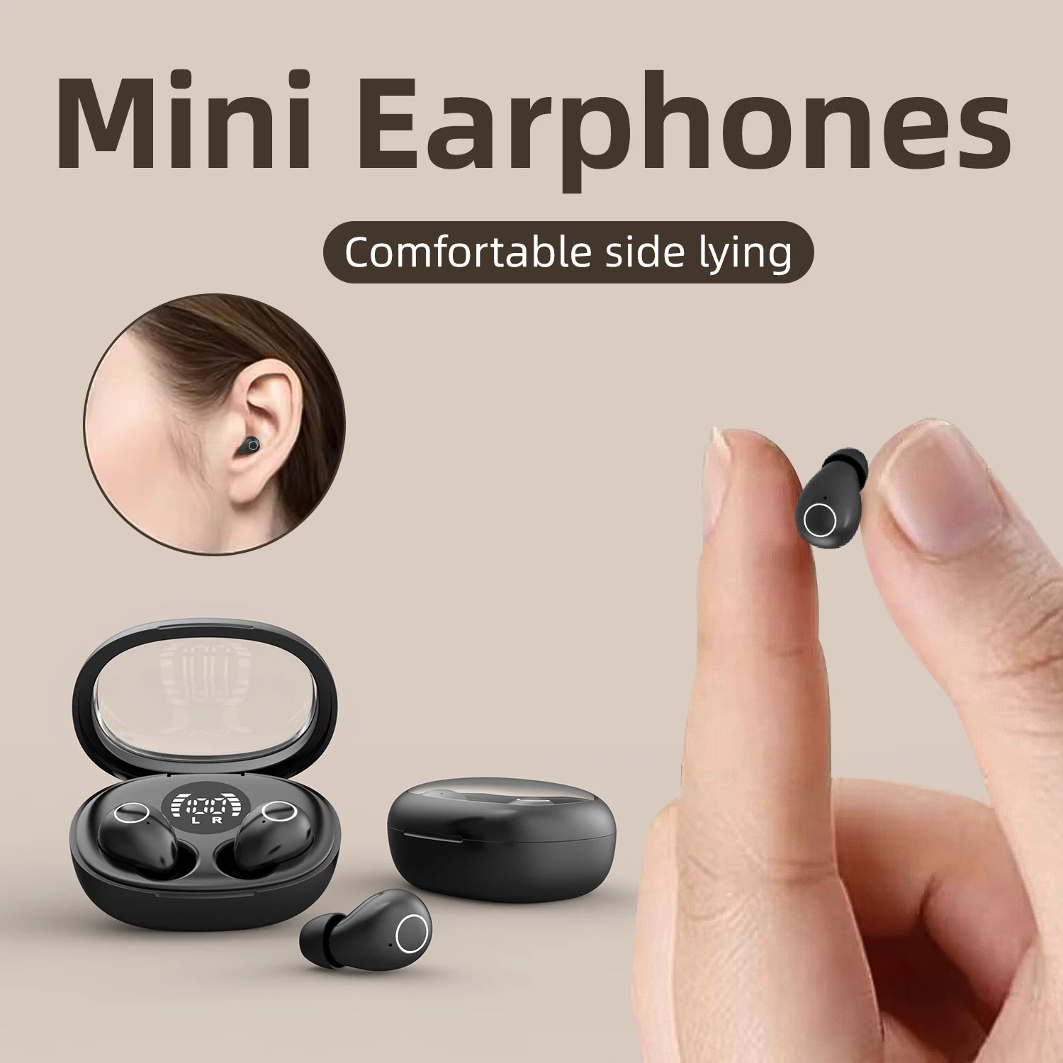 Invisible Sleep Wireless Bluetooth Earphone Headset with Mic