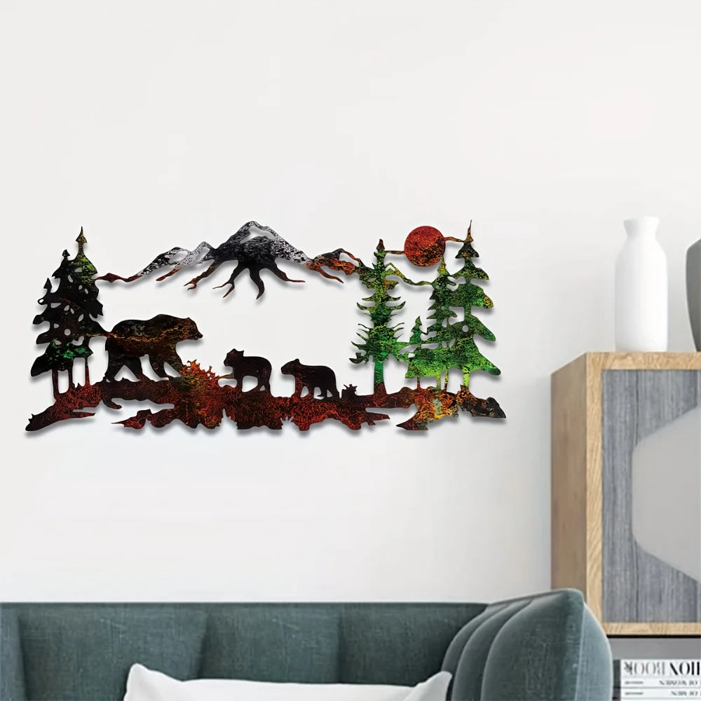1pc Metal Bear Forest Mountain Wall Decor
