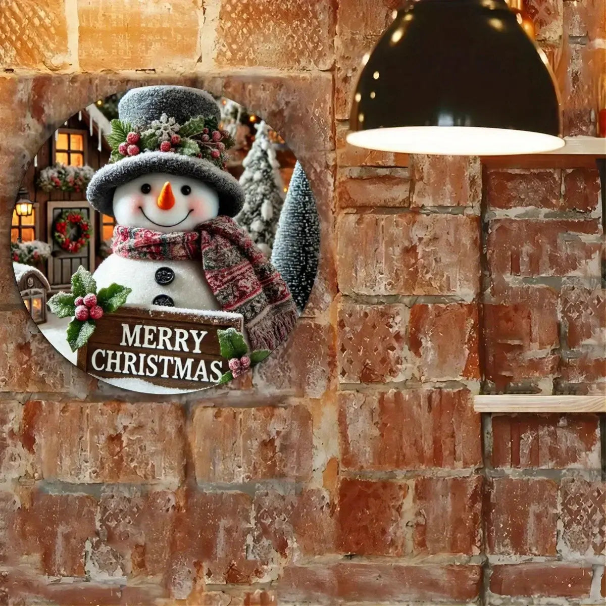 Festive 7.8" Round Metal Sign Snowman