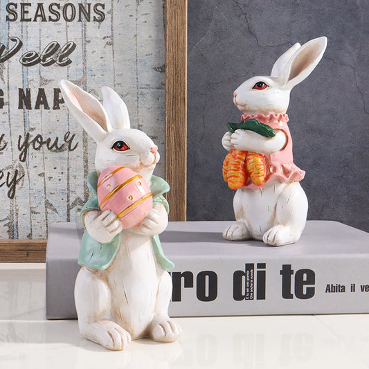 Easter Bunny Holding Egg Resin Sculpture Decorative Figurine