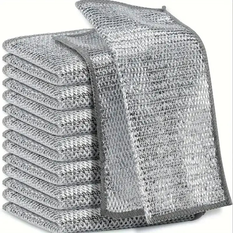 Stacked Magic Dishcloth Silver Wire multipurpose cloths, ideal for non-scratch cleaning of cookware and household surfaces.