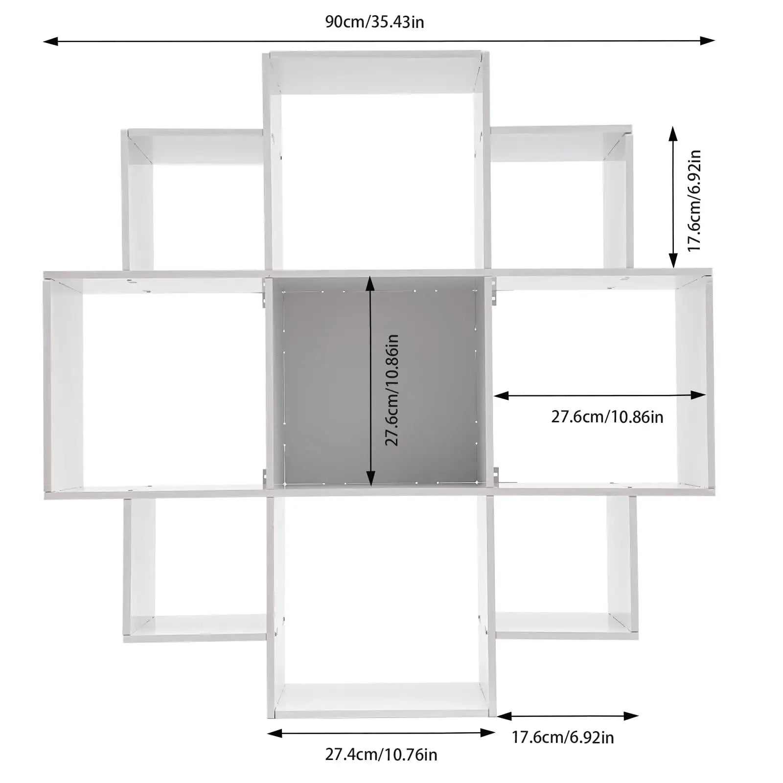 Wall Mounted Bookshelf - Modern 3-Tier Floating shelf with detailed dimensions, highlighting its spacious compartments and sleek design.
