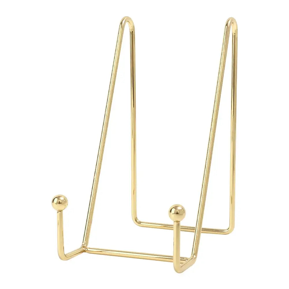 Tall gold art display frame stand with minimalist structure. Great for elegant display of photos or artwork.