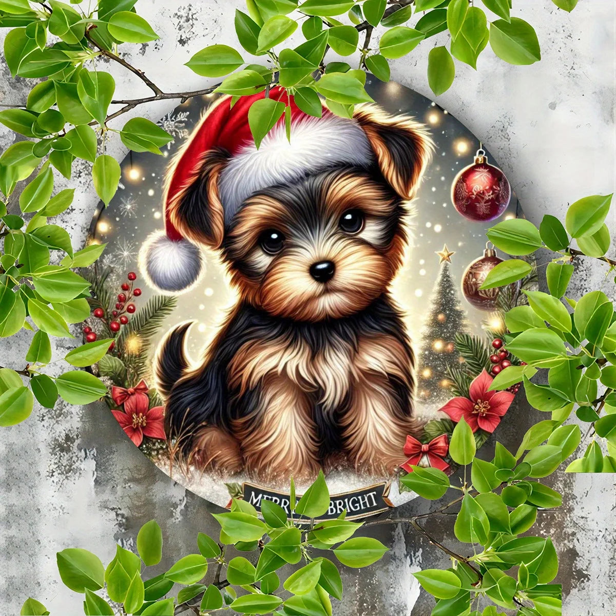 Yorkshire Terrier Christmas Hat- Metal Sign