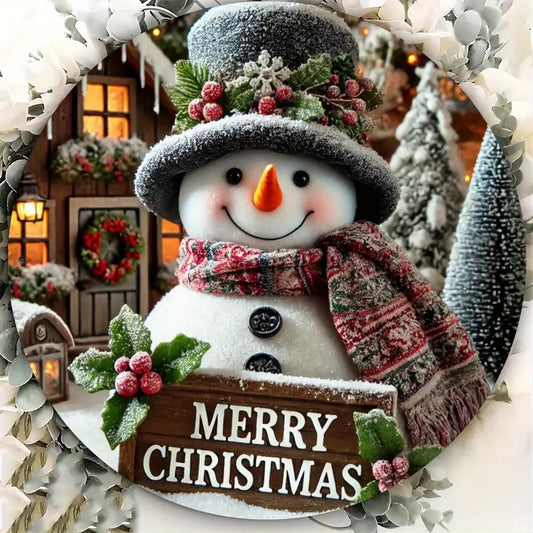 Festive 7.8" Round Metal Sign Snowman
