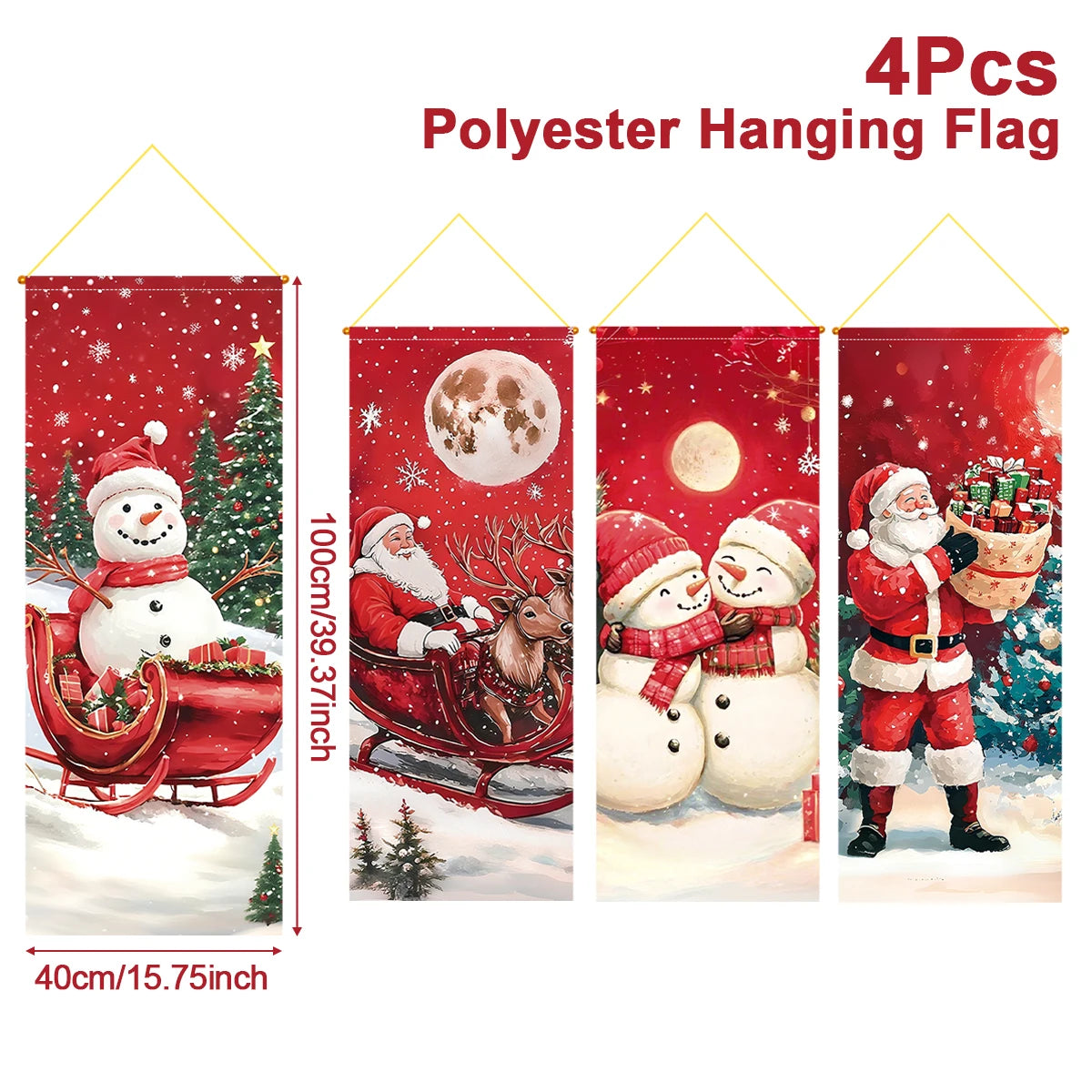 The Christmas hanging flag decor is a cheerful and eye-catching addition to your holiday decorations. Featuring vibrant Christmas-themed designs such as Santa, snowmen, or festive greetings.